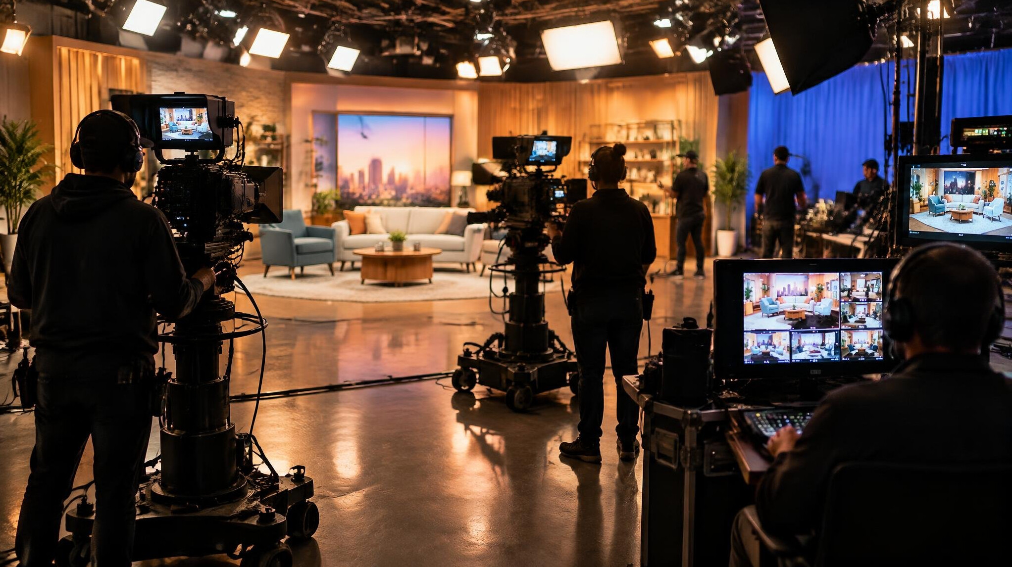Film and broadcast crew on a production set